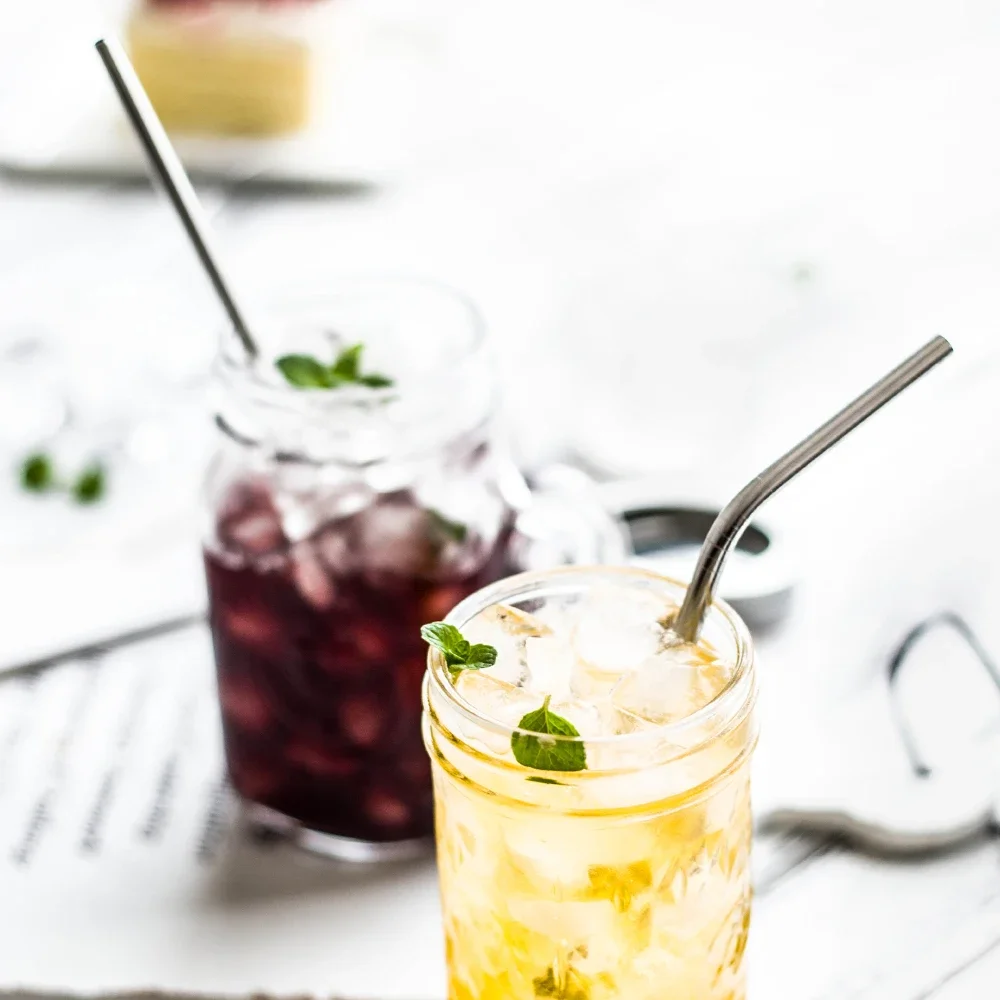 شفاطات معدنية قابلة لإعادة الاستخدام 304 من الفولاذ المقاوم للصدأ قوية منحنية مستقيمة للشرب مع فرشاة تنظيف ملحقات الحفلات #6