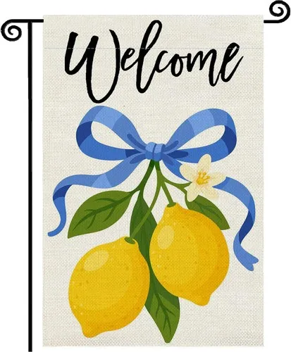 Lemon Welcome Garden Flag 12x18 Double Sided, Summer Citrus Fruit Yard Flag with YYZ
