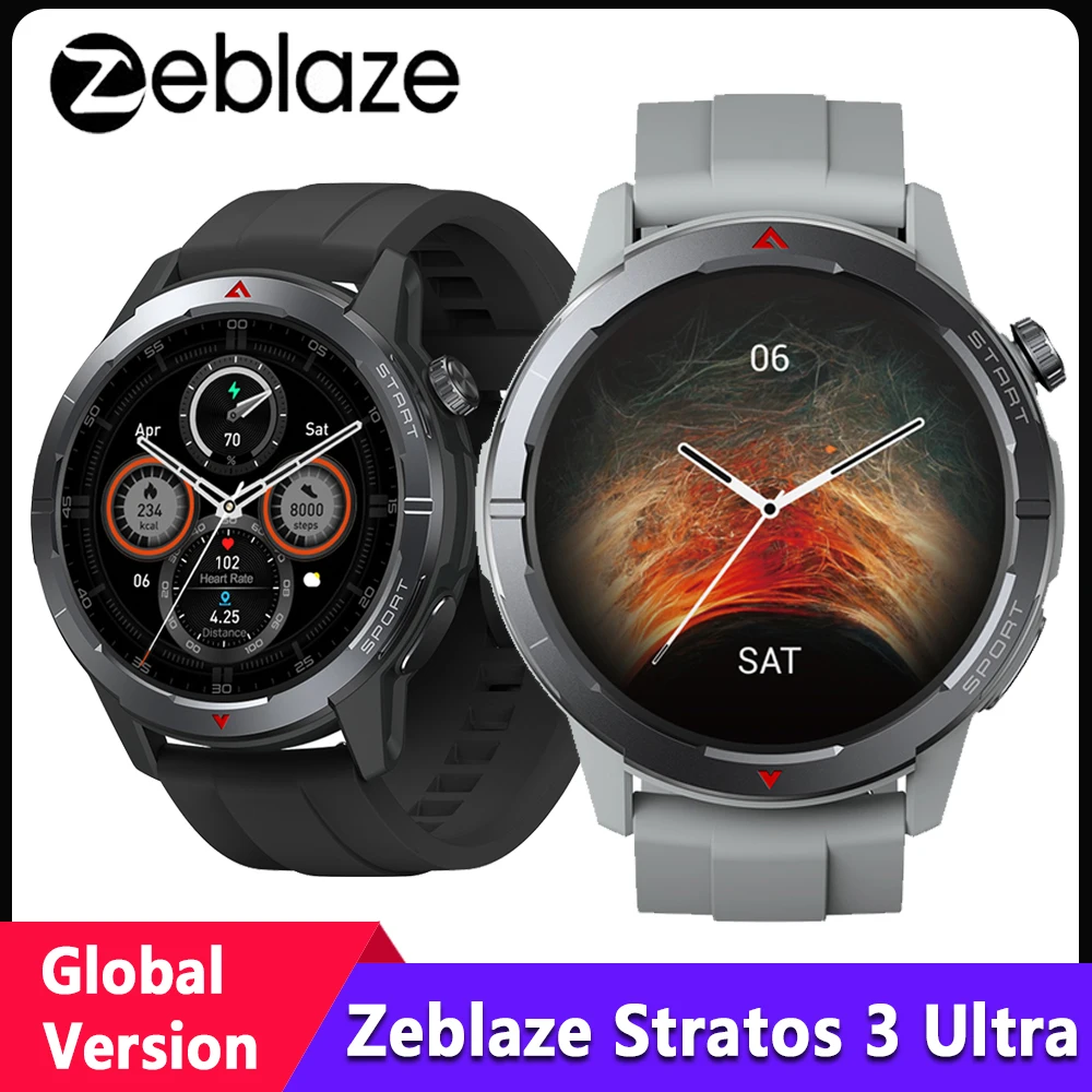 Original Zeblaze Stratos 3 Ultra Smartwatch 1.43'' AMOLED Display Heart Rate SpO2 Monitor w/ Dual-band GNSS GPS Smart Watch Men