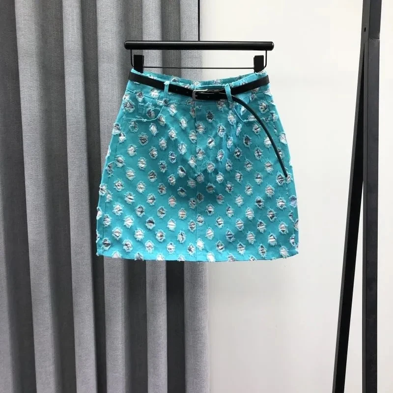 Break Holes Denim Skirts for Women 2026 New Summer High Waist Cutout Ripped Slim A-line Mini Skirt Y2K Short Hip Skirt