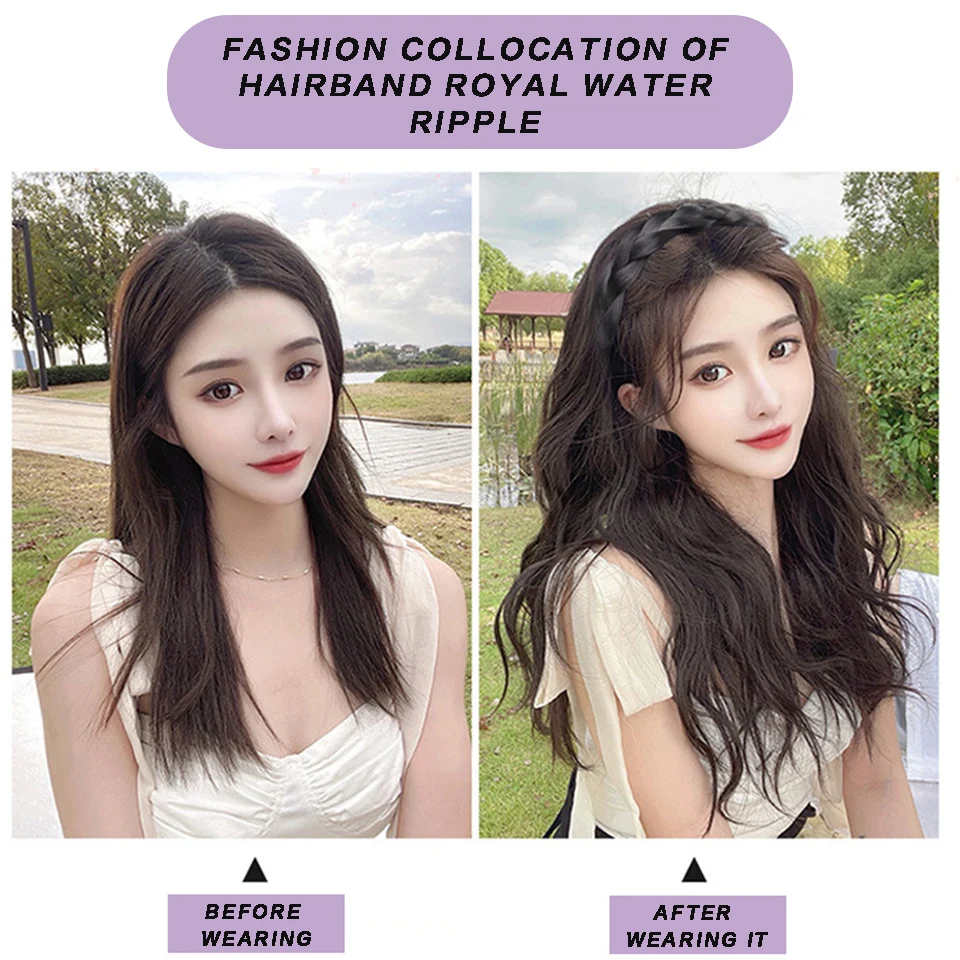 Hairband Synthetic Wig Wavy Integrated Fashion Long Hair Daily Wear Heat-Resistant Wavy Curls