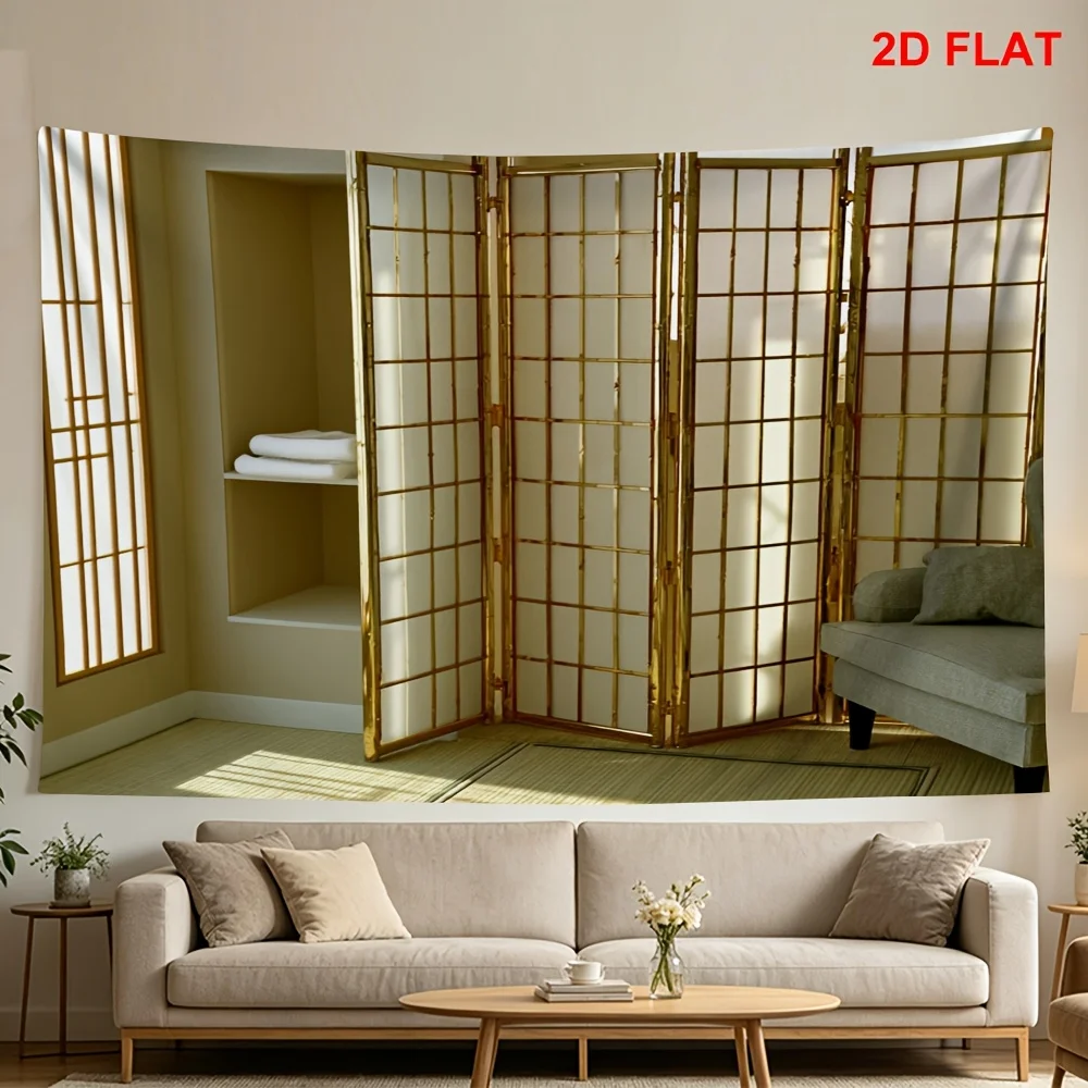 Decorative Japanese Shoji Room Divider Folding Screen Panel Gold Metal Luxury Partition Polyester Fabric Interior Decor
