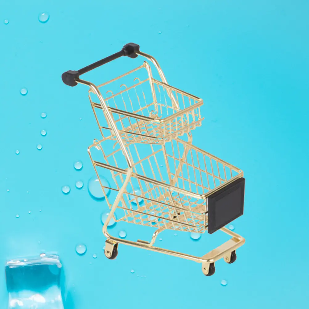 

Mini Two-Tier Alloy Shopping Cart for Kids Pretend Play Birthday Party Role Play Trolley Electroplated Smooth Edges Hand-Eye