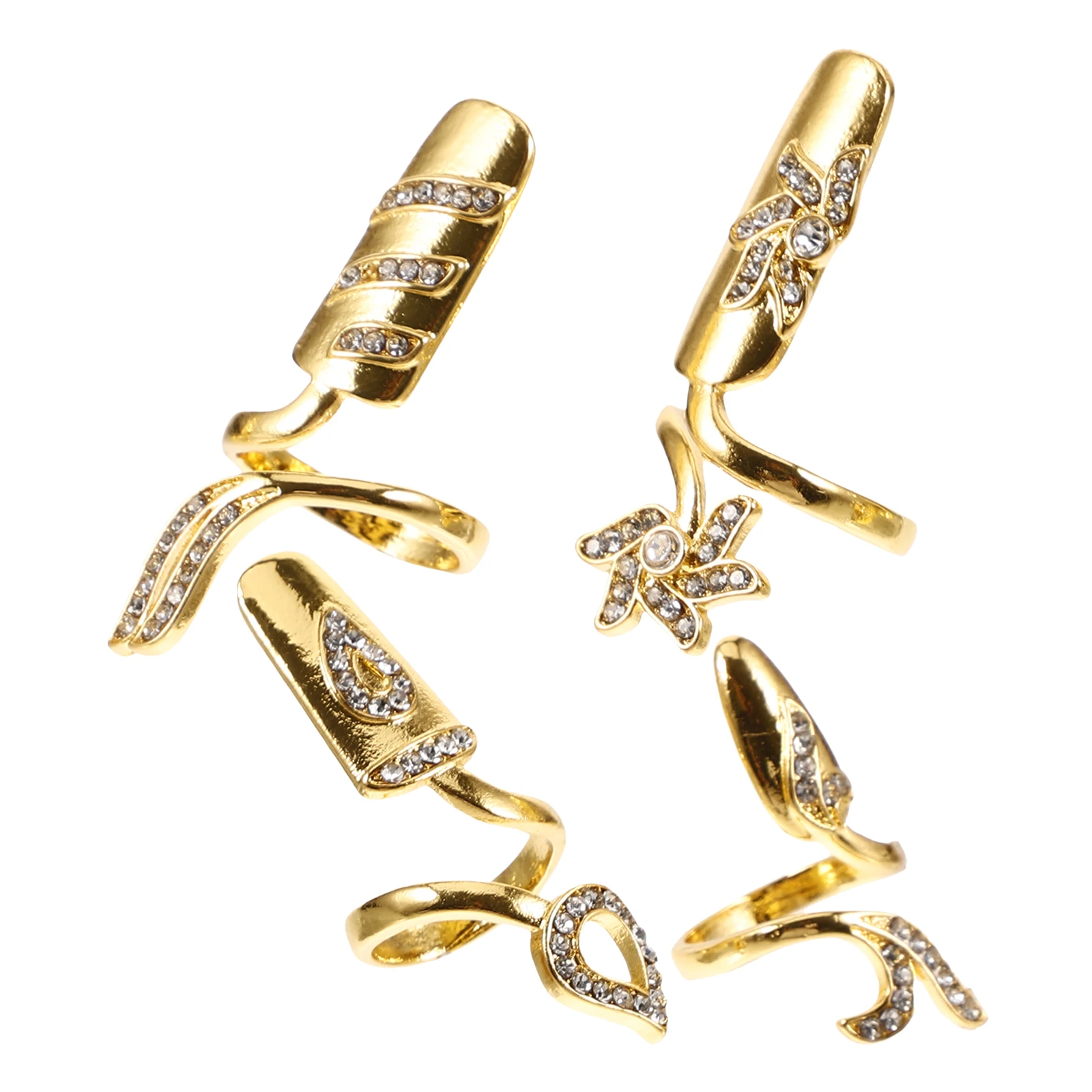 

4 Pcs Diamond Nail Set Ring Finger Jewelry for Women Tip Claw Rings Gem Shaped Alloy Open Miss