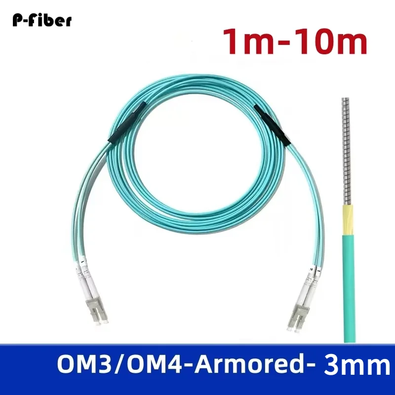 Armored fiber optic jumper 2C OM3 OM4 10pcs 1m 3m 5m 10m LC-LC SC-SC optical patchcord multimode 2 cores can customized 3.0mm