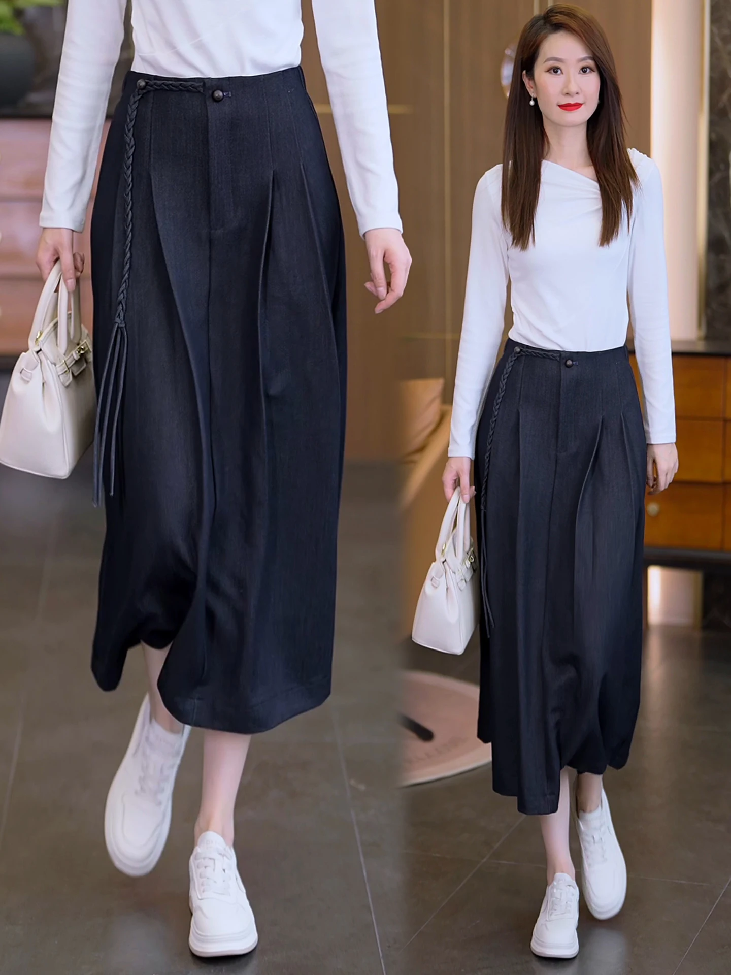 

Юбка-миди с высокой талией, А-силуэт, джинсовая, весна-осень, новая модель, стройнящая, расклешенная, фасон «зонтик»