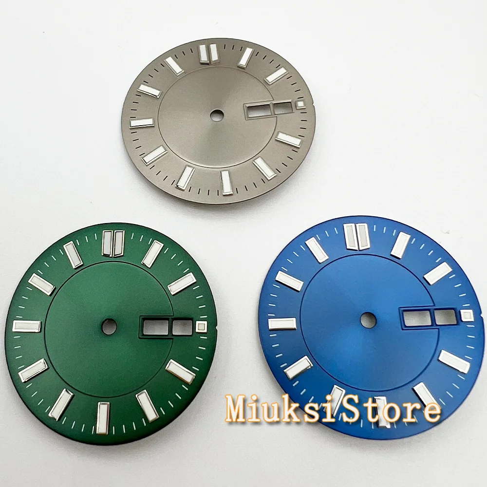 31mm Watch dial fit NH36  Movement Green luminous face with date window Green blue Gray watch dial