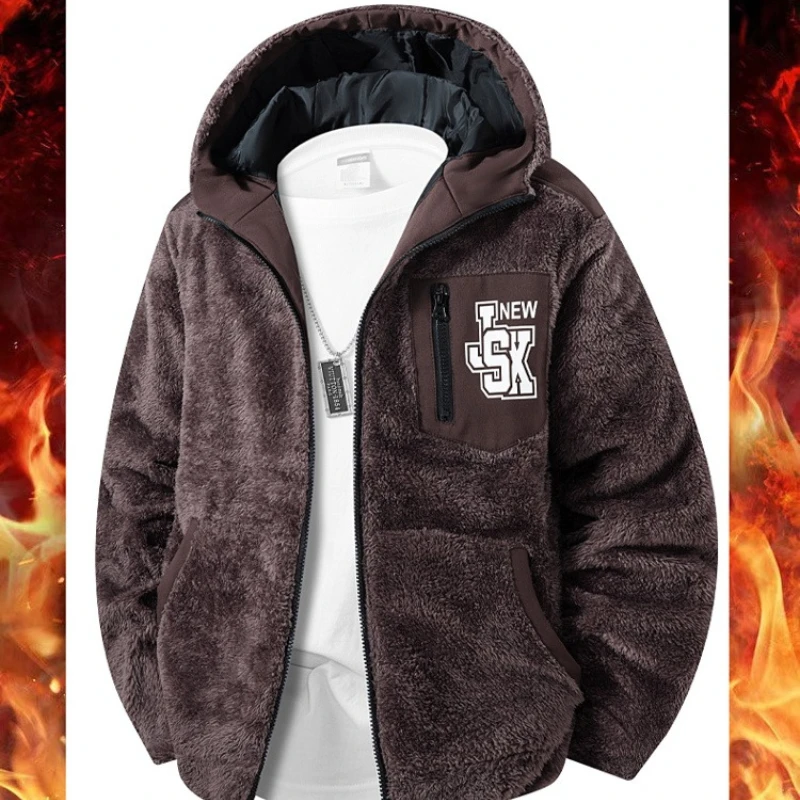 

Jackets for Men Pure Color Fleece Thickened Warm Hooded Jacket Winter Jacket Men Streetwear Sweatshirt Hoodie Men Clothing