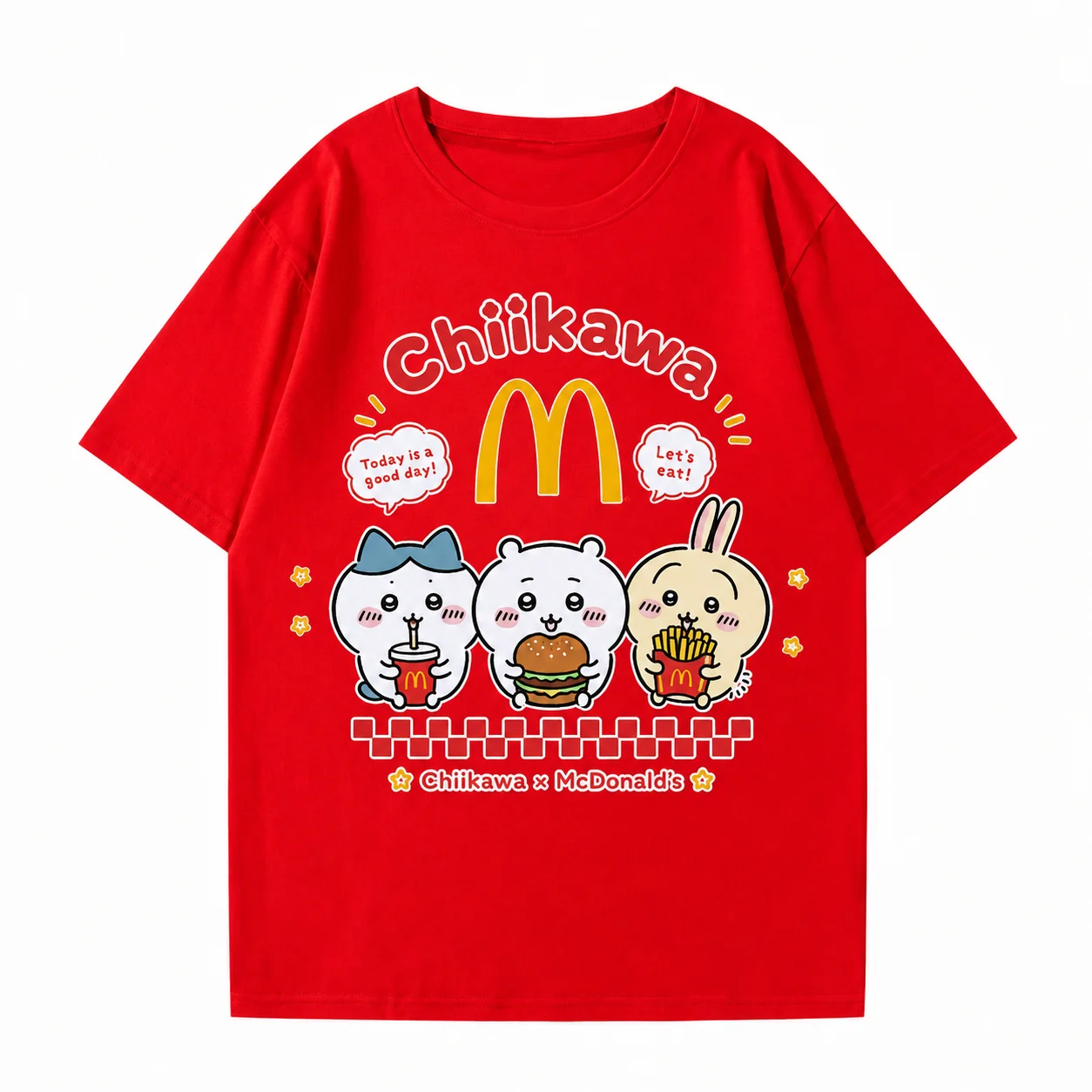 Übergroße weiße Oberteile für Männer und Frauen Chiikawa Group Grafik-T-Shirt Niedliches japanisches Maskottchen-Design Locker geschnittene Sommer-Streetwear Anime – Detail 6