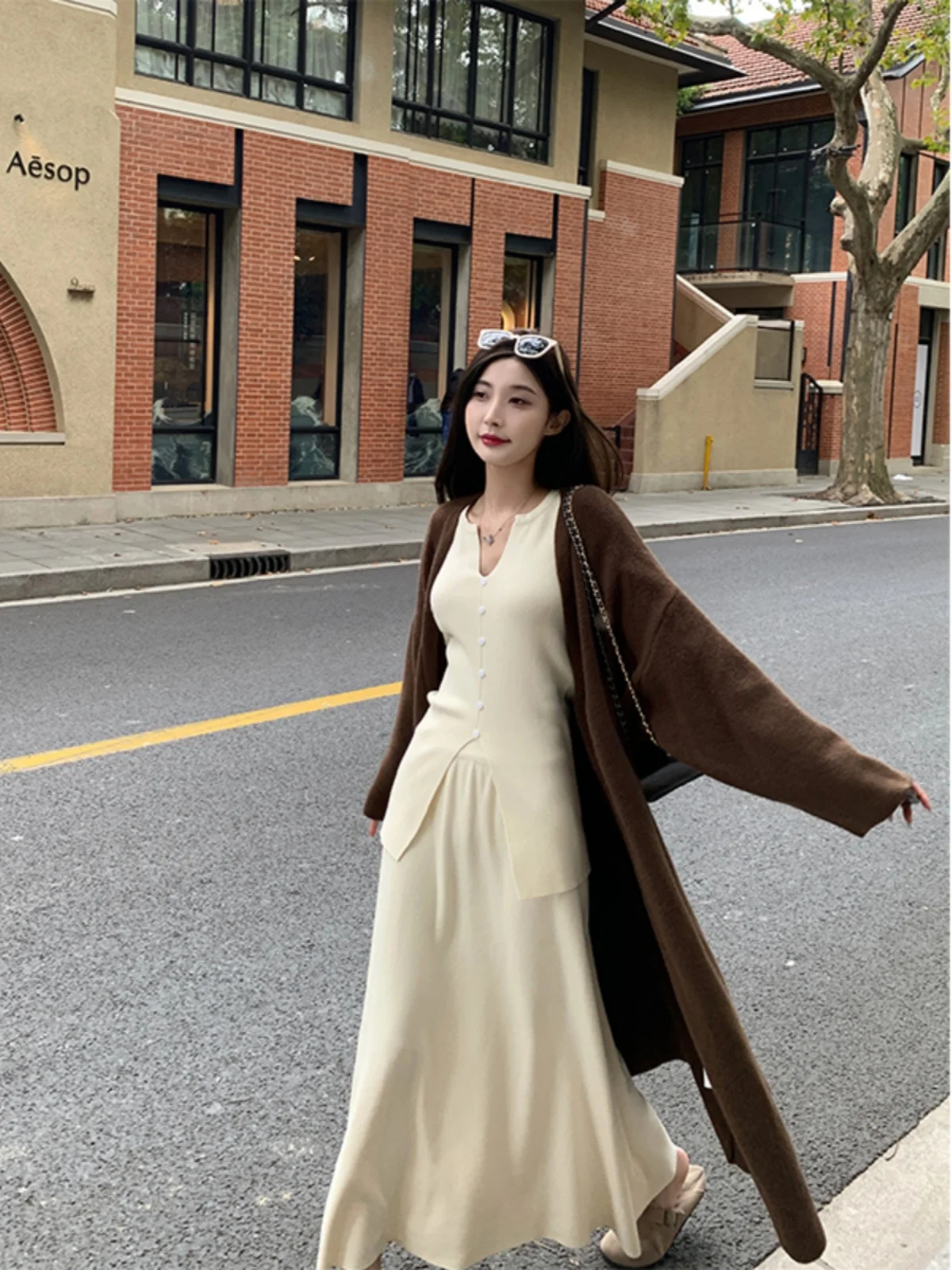 

Chic Street Sle Women's Knitted Open Cardigan Sweater Long Sve Thiened Loose Fit Warm Color Casual Outerwear for Autum...