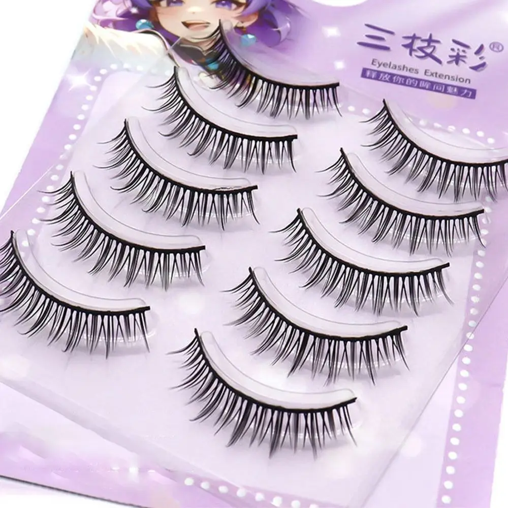 3D 5 Pairs Korean Japanese Spiky Fairy Lashes Anime Wispy Manga Lashes Faux Mink Lashes Natural Look False Eyelashes