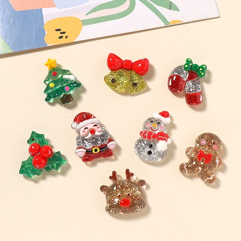 5pcs Cartoon Resin Flatback Cabochons for Diy Jewelry Making Crafts Material chirstmas series snowman tree sock