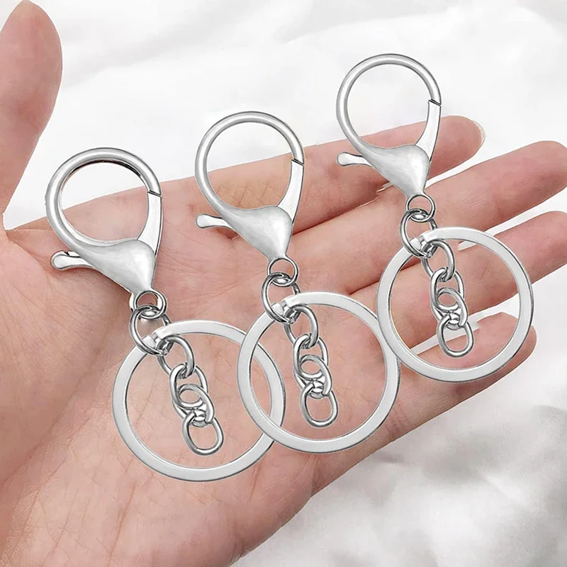 10/5Pcs Lobster Claw Clasp Keychain Metal Lobster Clasp Swivel Clasps Hook With Flat Split Ring Buckle For Key Chain Accessories