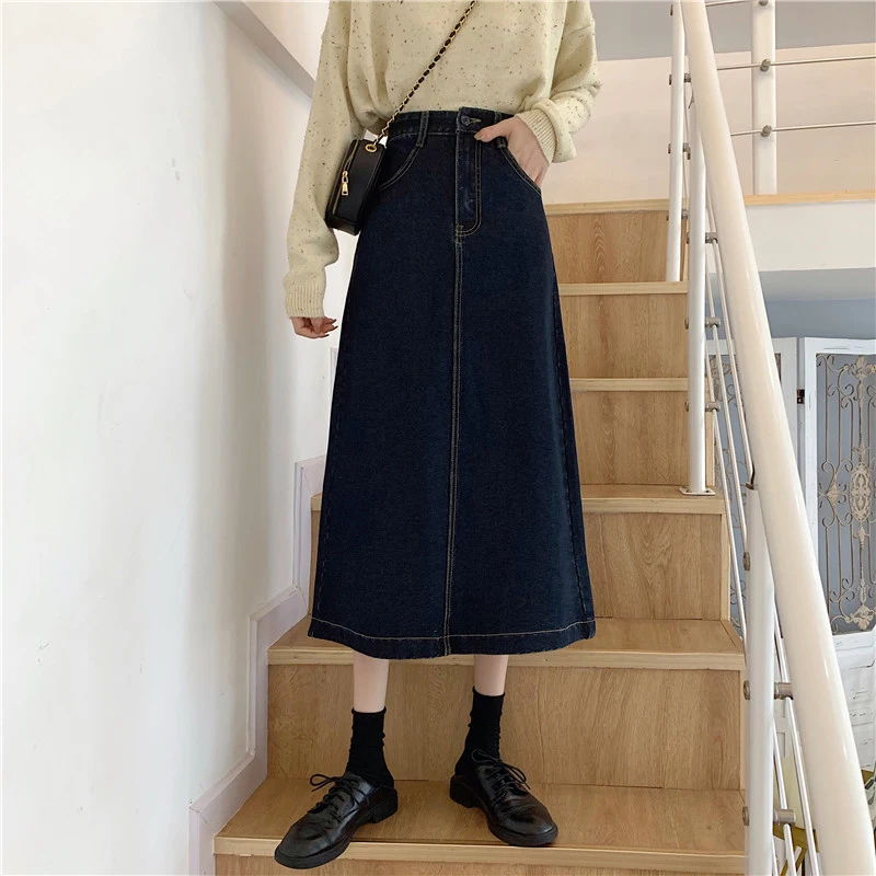 

Fashion High Waist Women Sweet Midi Korean Elegant Streetwear A Line Ladies Button Kawaii Vintage French Sweet Solid Color Skirt