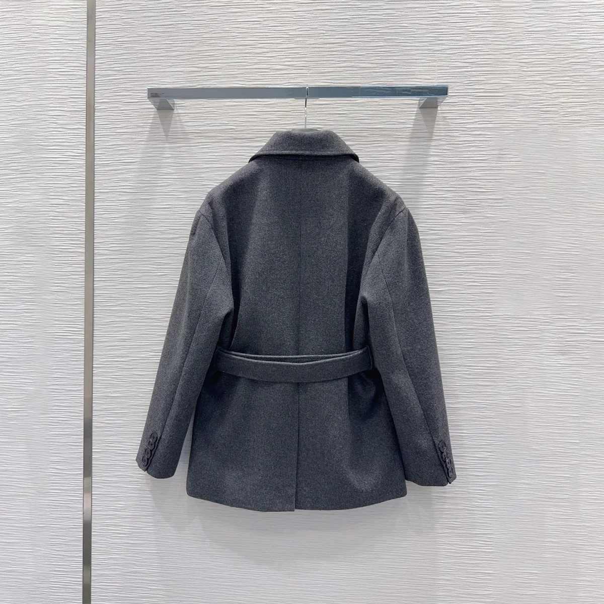 2026 high-quality women's clothing texture linen gray wool waistband, waist cinching, slimming autumn and winter commuting jacke