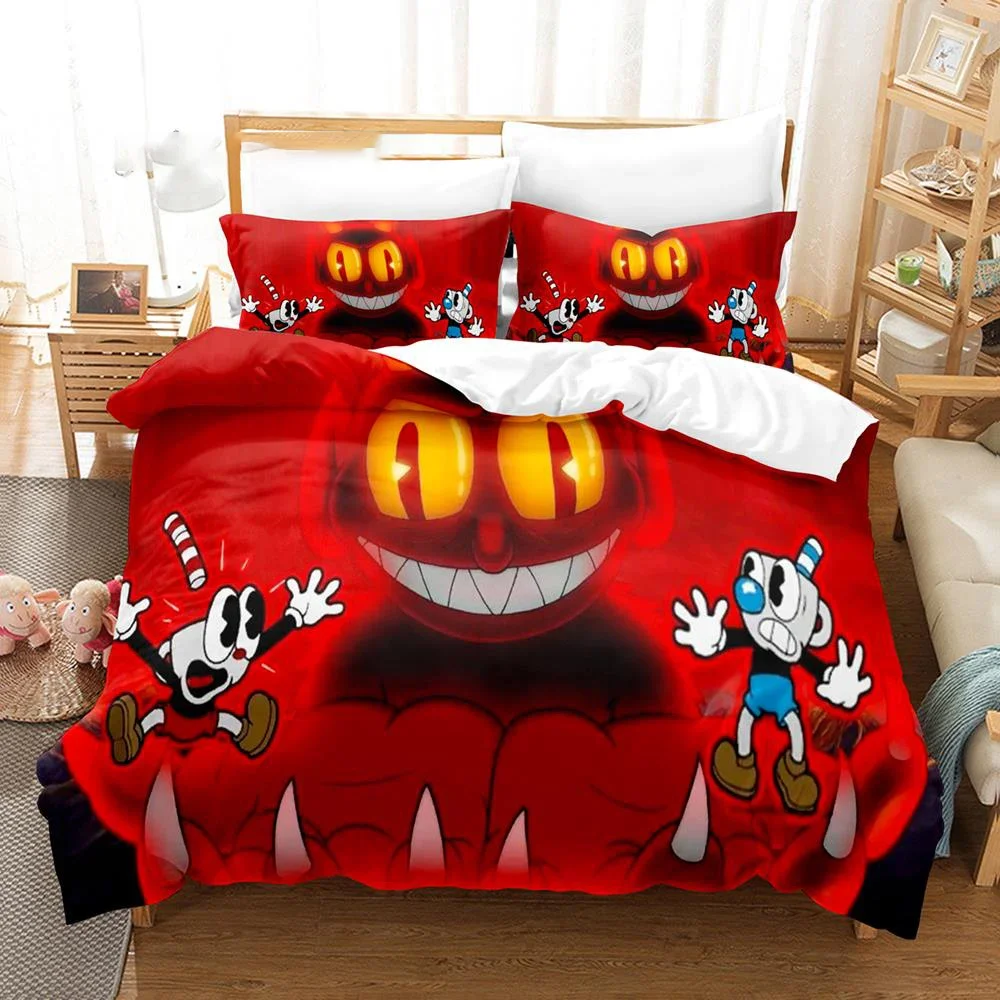 

3D Printed Cuphead Show Bedding Set Pillowcase Cartoon Duvet Cover Double Twin Full Queen King Adult Kids Bedclothes Quilt Cover