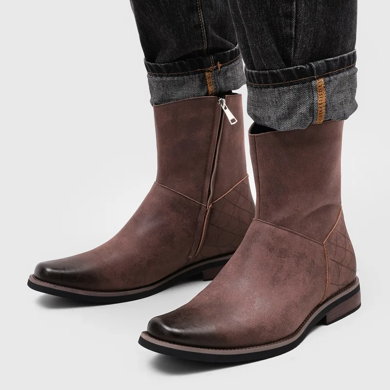 Men's Chelsea Boots Retro 2026 Fall New Thick-Soled Square-Toe Women's Ankle Boots Large Size Trendy Men's Boots