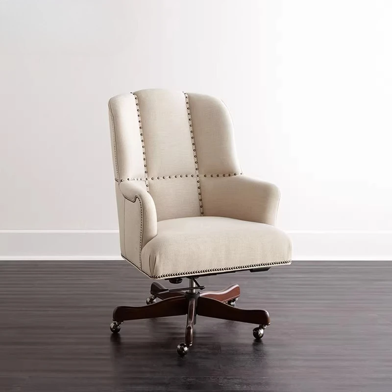 

American light luxury retro antique cotton and linen fabric rotating chair simple and beautiful solid wood writing chair