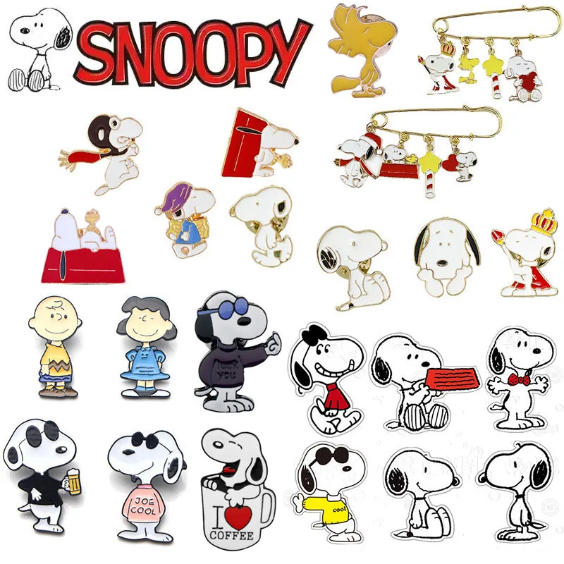 Мультяшная брошь Snoopy, милая аниме-фигурка, деревянная собака, металлический акриловый значок, одежда, противоскользящая эмалированная Шпилька, подарки для детей