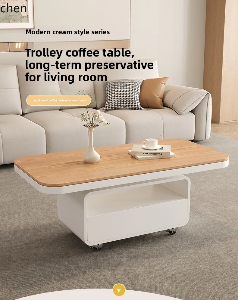 

LXC Home Living Room Small Apartment Sofa Side Table Multifunctional with Wheels Wood Color Square Solid Wood Coffee Table