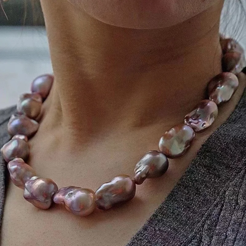 SGARIT 925 Sterling Silver Earrings  Natural Purple Pearl Necklace Colorful Baroque Chain Sweater Choker Chain Accessories view 4
