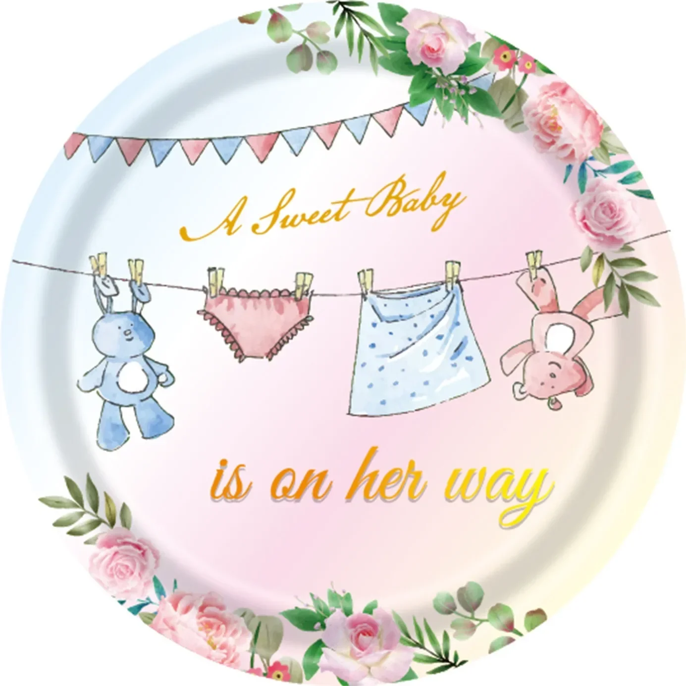 8pcs A Sweet Baby Is On Her Way Disposable Tableware Pink Girl Paper Plates Napkins Baby Shower Happy Birthday Party Supplies