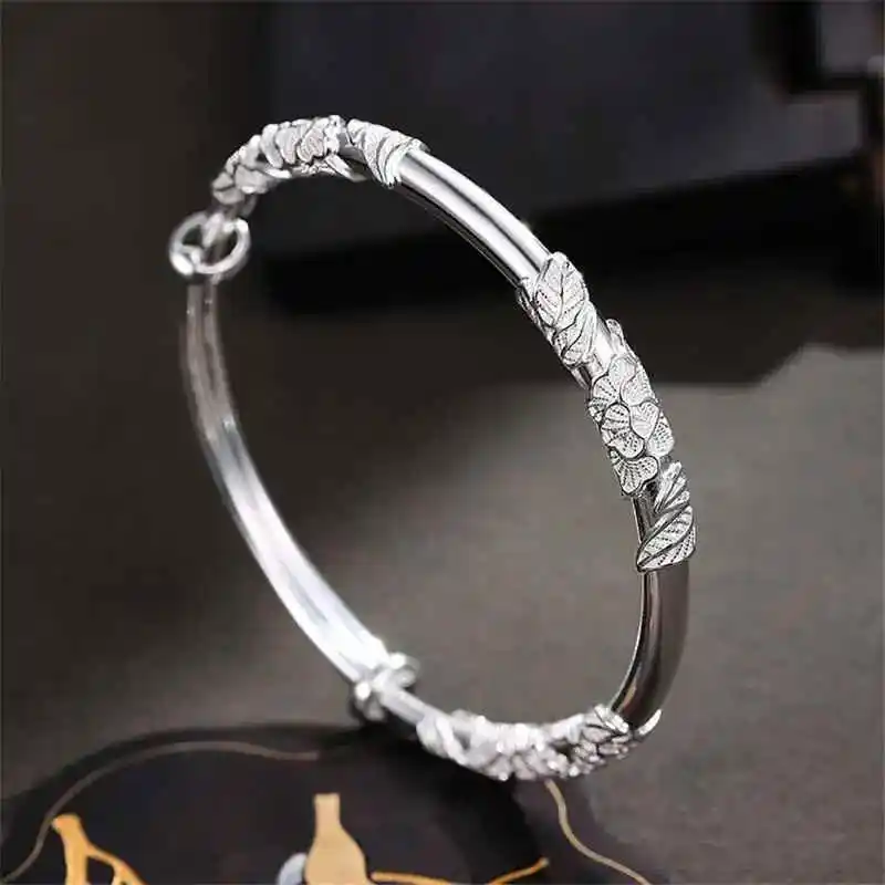 

Original designer 925 sterling silver pretty blooming flowers bracelet Bangle for women fashion party wedding jewelry Adjustable