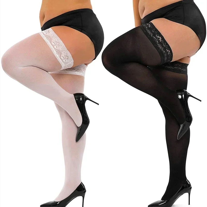 Oversize Women Plus Size Stockings with Anti-slip Sheer Lace Top Sexy Thigh High Long Socks Large Size Stockings Plus Size