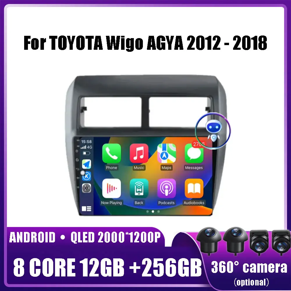 

Автомобильный мультимедийный плеер, стерео-система на Android 14, с GPS, Wi-Fi, Bluetooth, DVD, для TOYOTA Wigo AGYA 2012-2018, типоразмер 2 din