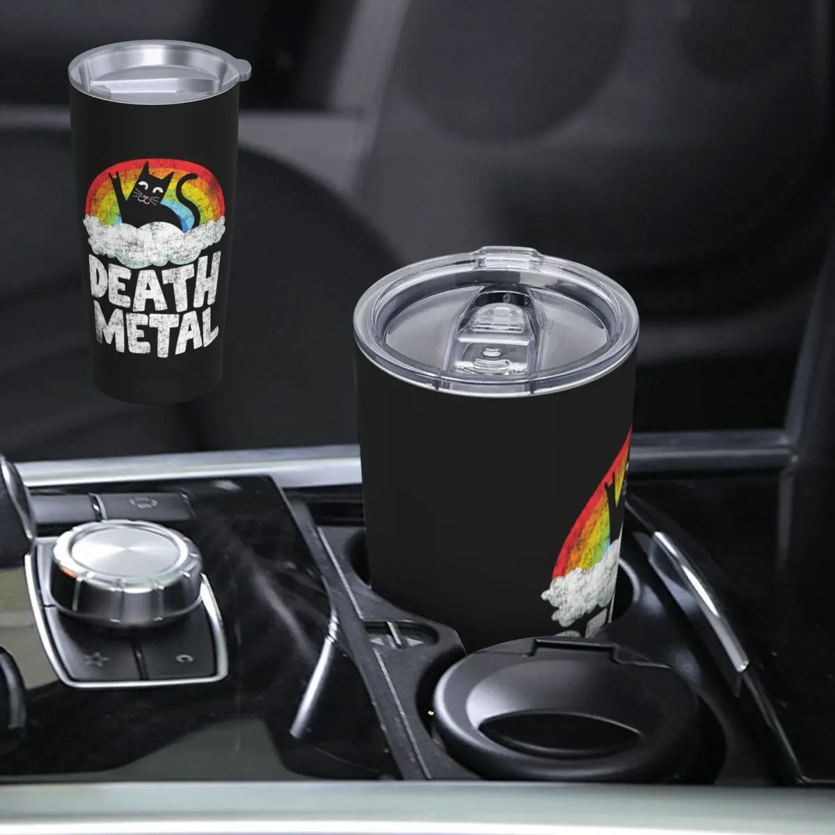 Funny Death Metal Cat Gift Rainbow Heavy Metal Stainless Steel Tumbler Vacuum Insulated Mug Thermal Cold Cup Straw With Lid 20oz
