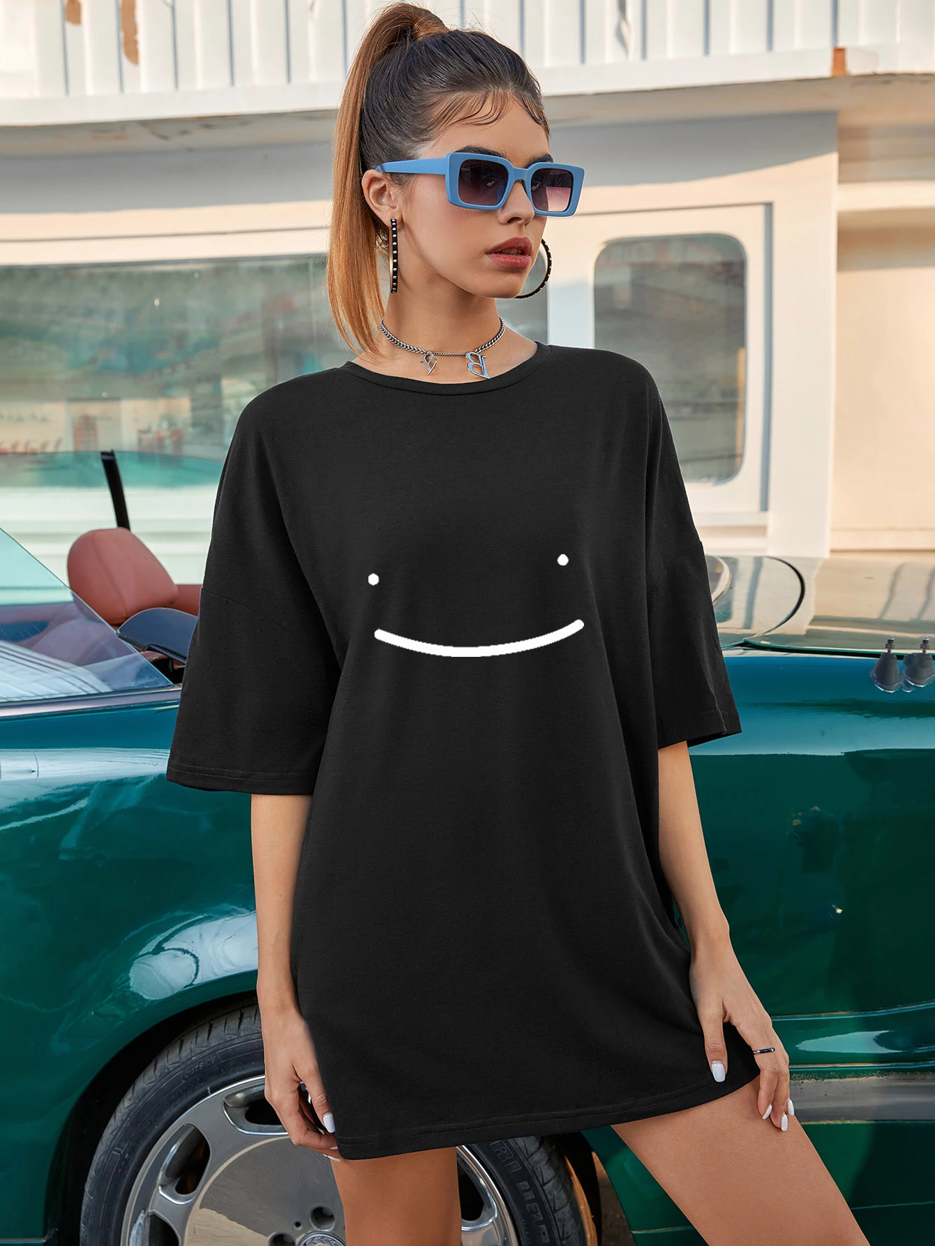 funny smile face oversized tshirt kawaii women hipster graphic tee shirt