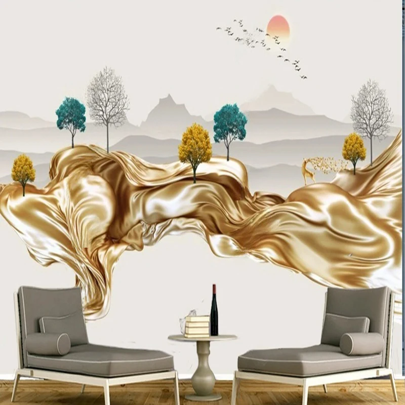 New Chinese Style Wallpaper Custom Photo Mural Abstract Tree Mountain Landscape Wall Art Decor Background Hanging Painting 3D