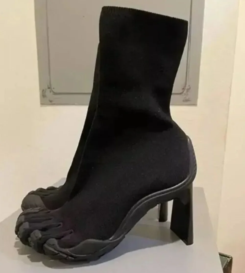 Five Finger Sock Slip-On Boots Split-Toe Leather Short Boots Multicolor Sexy Fashion Women'S Boots