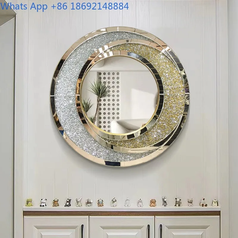 Light Luxury Diamond-Studded Mirror Round Art Mirror Living Room Entrance Wall-Mounted Decorative Bathroom Mirror