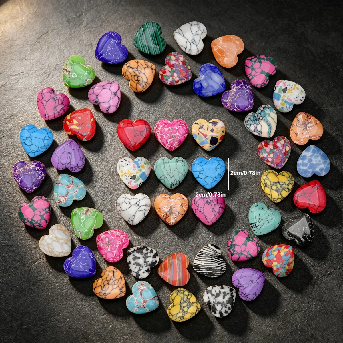 20Pcs Random Style Bulk Heart Synthetic Turquoise, No Hole Love Guardian Stones, Multi-color Heart Jewelry Accessories
