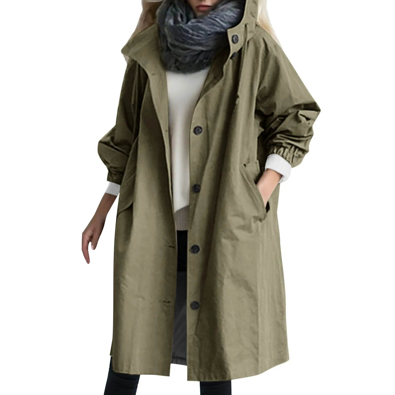 2023 Women Fashion Trench Coat Spring Autumn Casual Hooded Medium Long Overcoat Loose Windproof Coat Korean Trendy Large Size