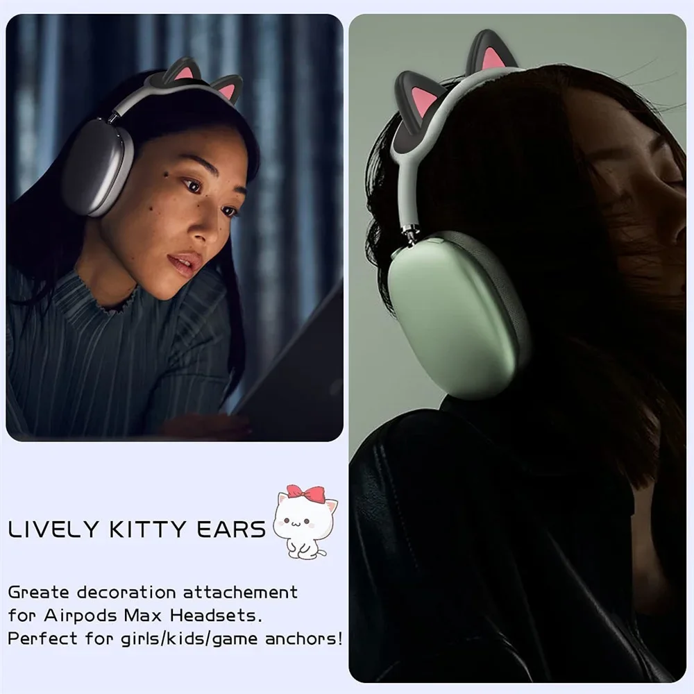 غطاء عصابة رأس لطيف على شكل آذان القط لأجهزة Apple AirPods Max واقيات سماعات الرأس من السيليكون الناعم المريح وغطاء حماية علوي