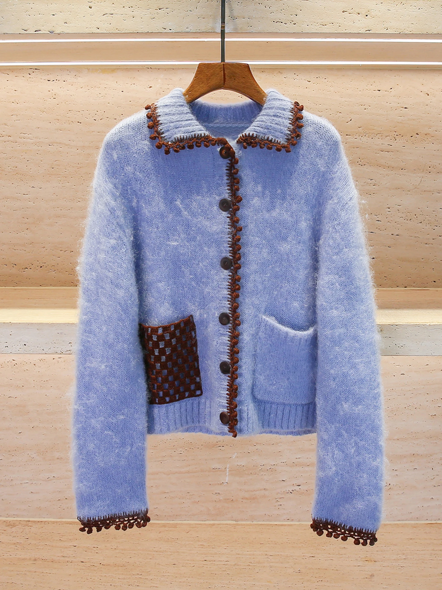 

High-End Women's Knitted Cardigan Sweater with Button Hook Design And Turn-down Collar in Soft Medium-densi Fabric for Dail...