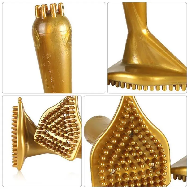 Multi Functional Body Massage Brush Triangular Manual Back Leg and Arm Massage Golden Color Portable for Travel and Home Use