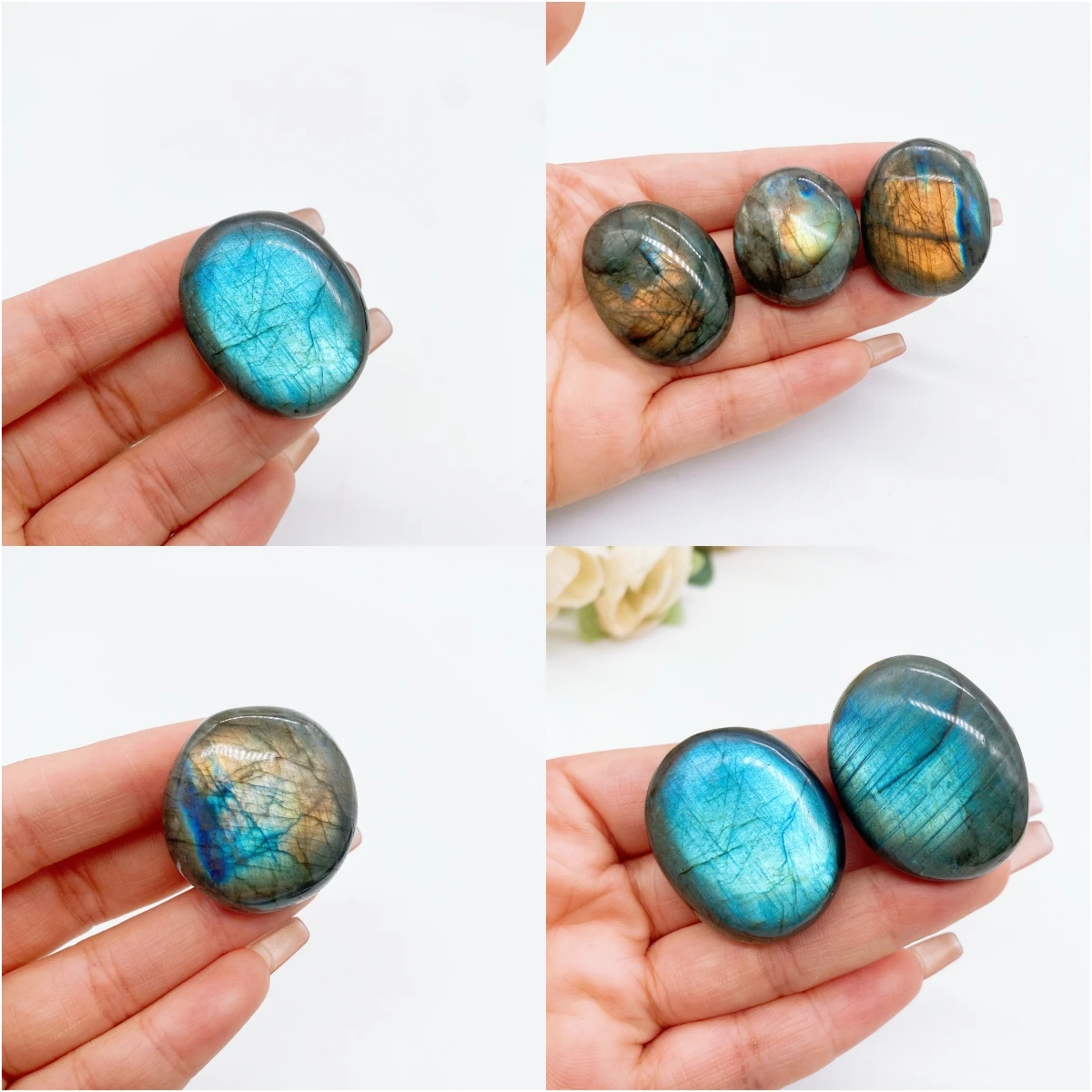 Natural Blue Flashy Labradorite Palm Stone Moonstone Crystal Polished Spiritual Reiki Healing Gemstones  Home Decoration Gift