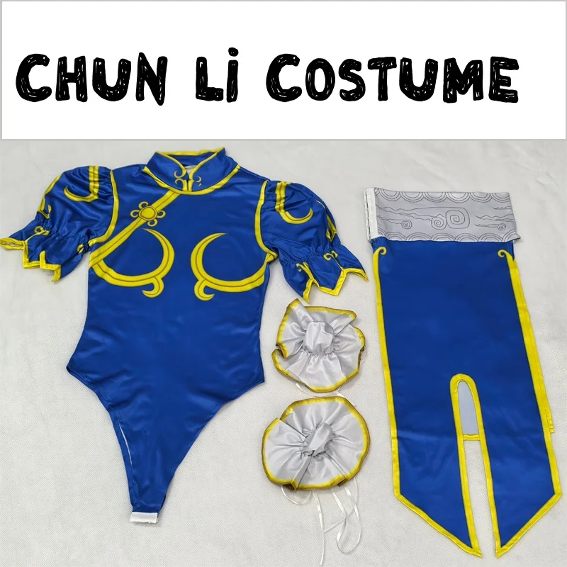 Disfraz de Cosplay Street Fighter Chun Li para Mujer Juego de Lucha Cheongsam Azul con Tocada y Cinturón Halloween 5