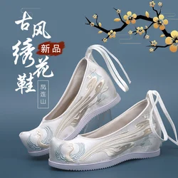 Sapatos de lona bordados para mulheres, antigo chinês tradicional hanfu, performance de dança, sapatos de casamento orientais, Xangai antiga