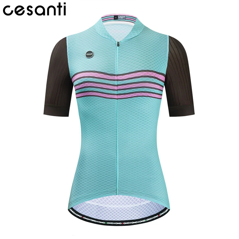 

CESANTI Women Cycling Jersey MTB Pro Bike Clothing Breathable Full Zipper Female Non-slip Band Wear