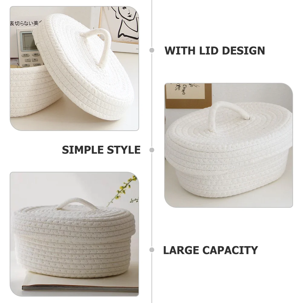 Makeup Woven Basket Nordic Simple Style Covered Rope Storage Box Desktop Snacks Toy Cosmetics Khaki Color with Lid Cotton Decor