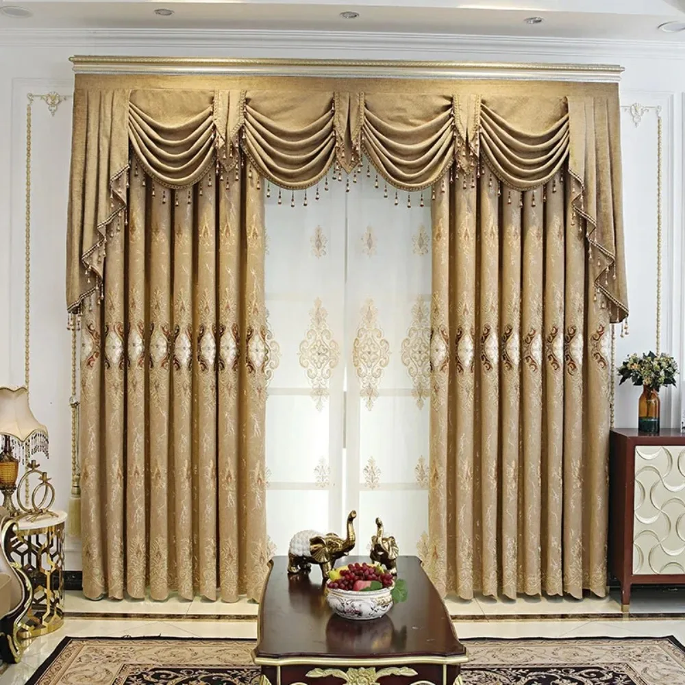 Luxury European-style Embroidered Curtains for Living Room Bedroom Balcony Floor Court Thickened Blackout Textured Valacne