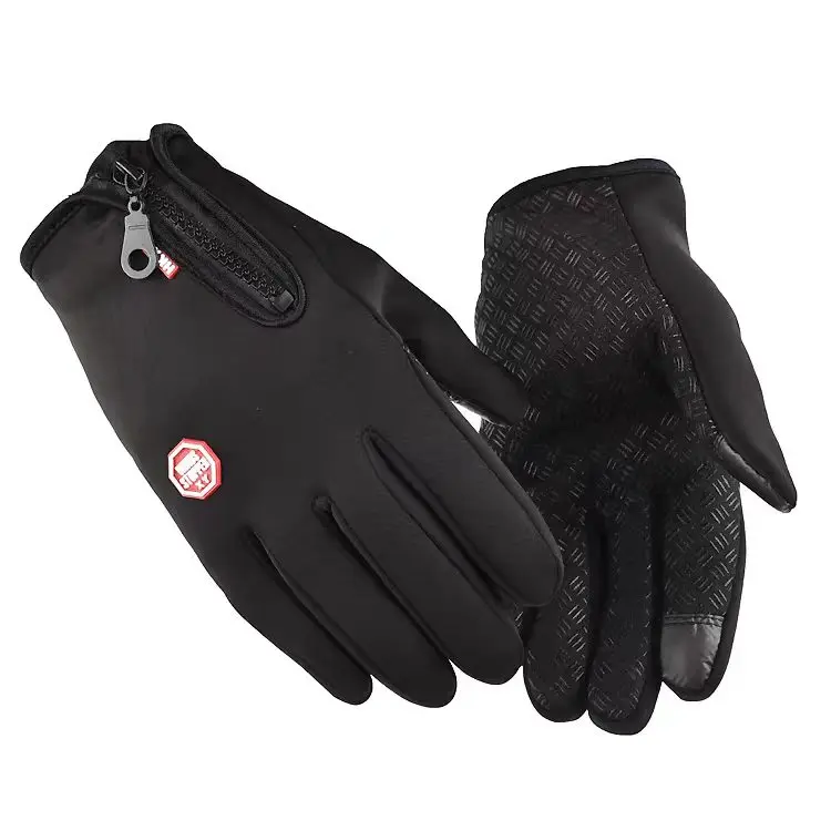 Touch Screen Winter Gloves Windproof Zipper Anti‑Slip Silicone Palm Warm Cycling Fitness Sports Full Finger Gloves for Men Women
