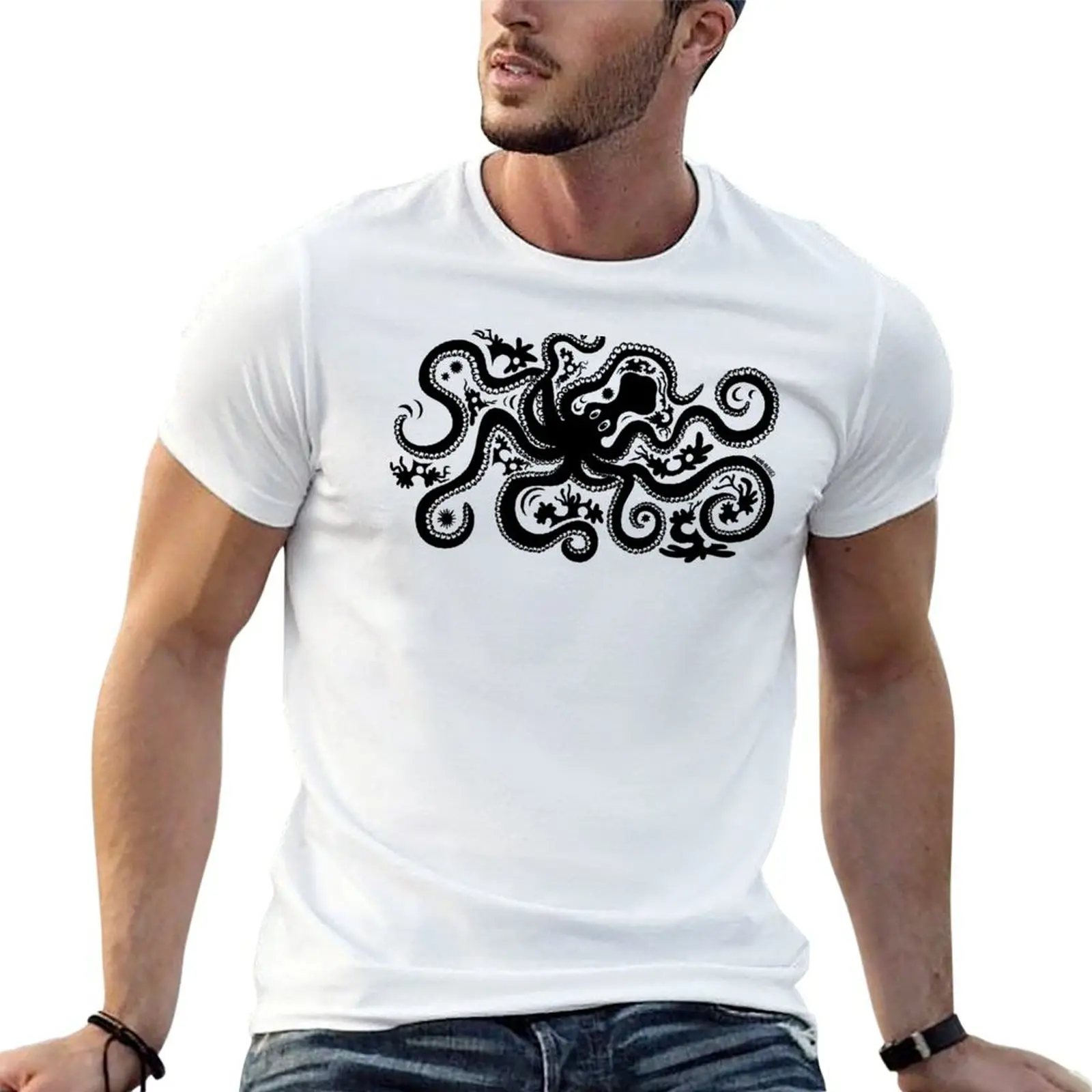 Minoan Octopus - With Embellishments On White T-Shirt Lightweight Running T-Shirt