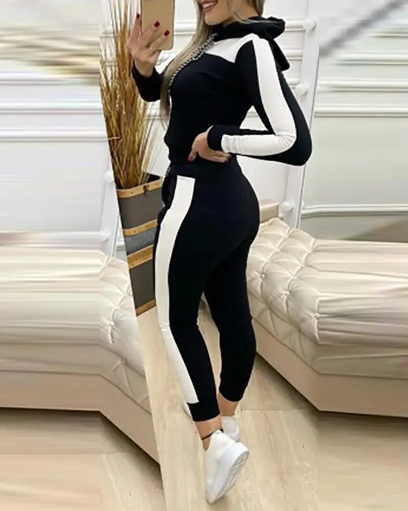 Set Woman 2 Pieces Pants and Top  Autumn Outfit Women\'s Pantsuit Casual New Pullover and Tight Cropped Pants Leisure Sports Suit