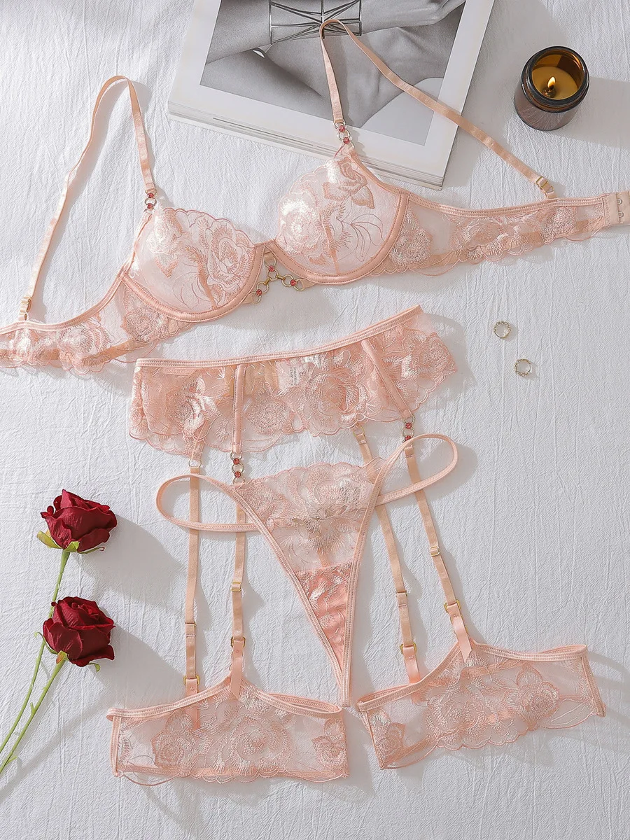 2025 Casaul Pure Desire bikinistijl beugel push-up vormgeven sexy bloem borduurwerk bikini rugloze diepe V mouwloos 2U7Y