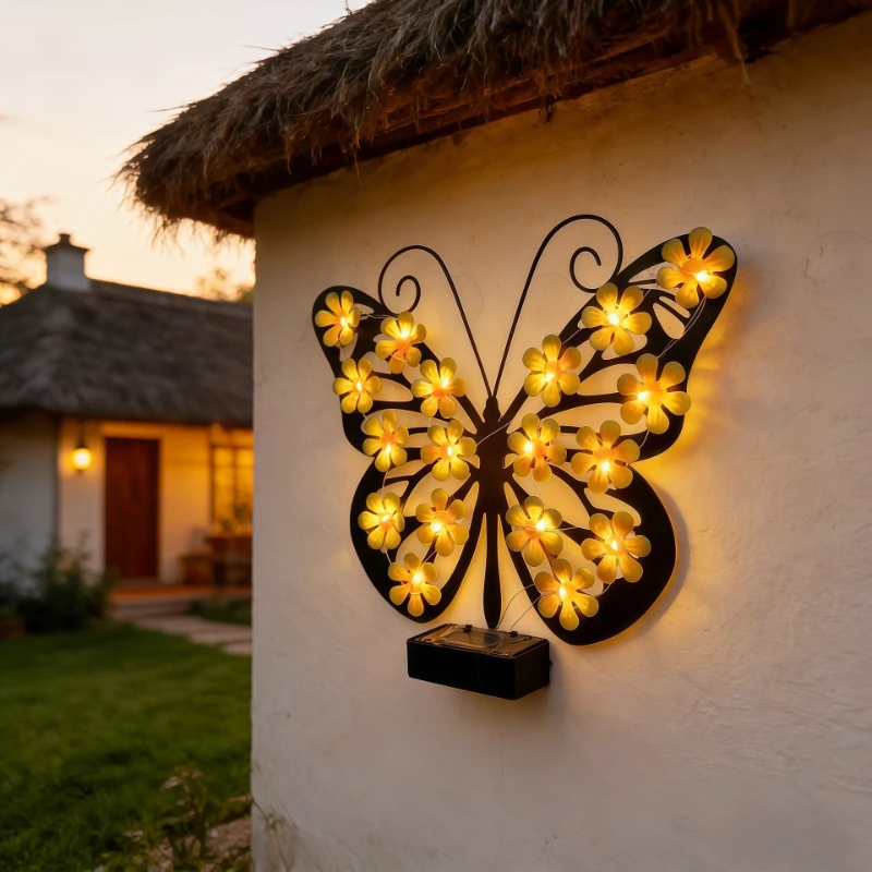 

Solar outdoor waterproof butterfly wall lamp decorative atmosphere landscape lamp villa garden courtyard lamp